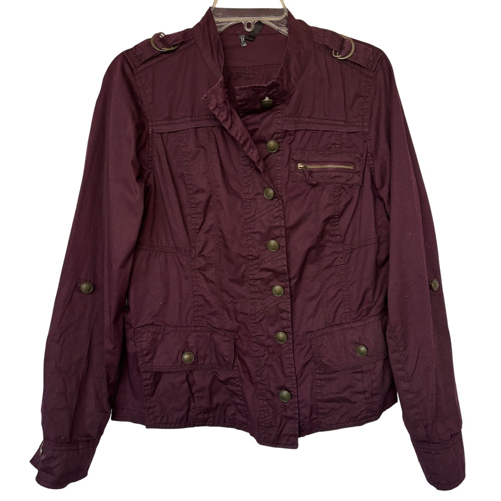 Maurices Burgundy Utility Jacket Button Front Long Sleeve Cotton Women's Size L